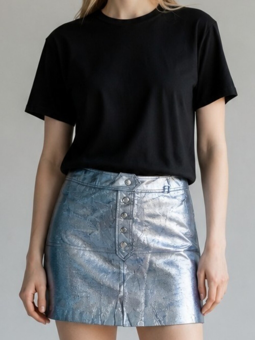 Zara Metallic Gold Button-Front Leather Mini Skirt. Large.
